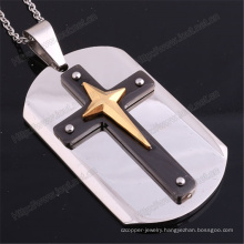 Necklaces Pendant Rectangle Stainless Steel Tag with Plated Cross (IO-st255)